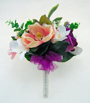 Brides Purple Rose, Pink Magnolia, Gerbera & Orchid Wedding Bouquet