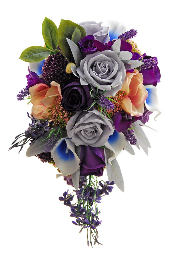 Brides Purple, Grey Rose, Blue Calla Lily & Magnolia Shower Bouquet
