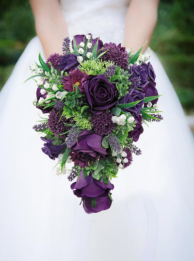 Brides Purple Silk Rose, Allium & Gerbera Wedding Shower Bouquet