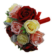 Brides Red Rose, Lemon Peony, Peach Silk Roses & Berry Wedding Bouquet