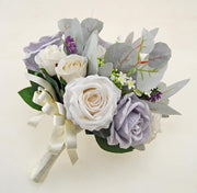 Brides Silk Grey, Ivory Rose, Lilac Lavender & Berry Wedding Bouquet