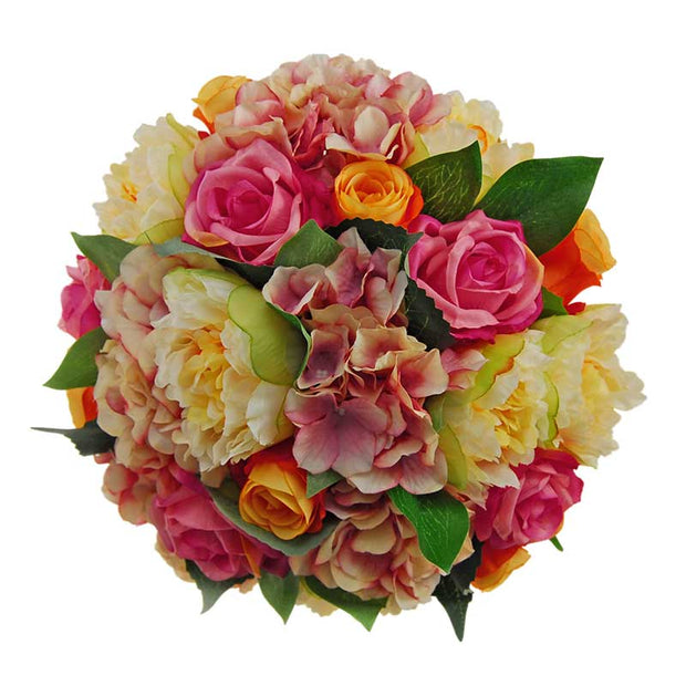 Brides Silk Pink Rose, Hydrangea, Lemon Peony & Orange Rose Wedding Bouquet