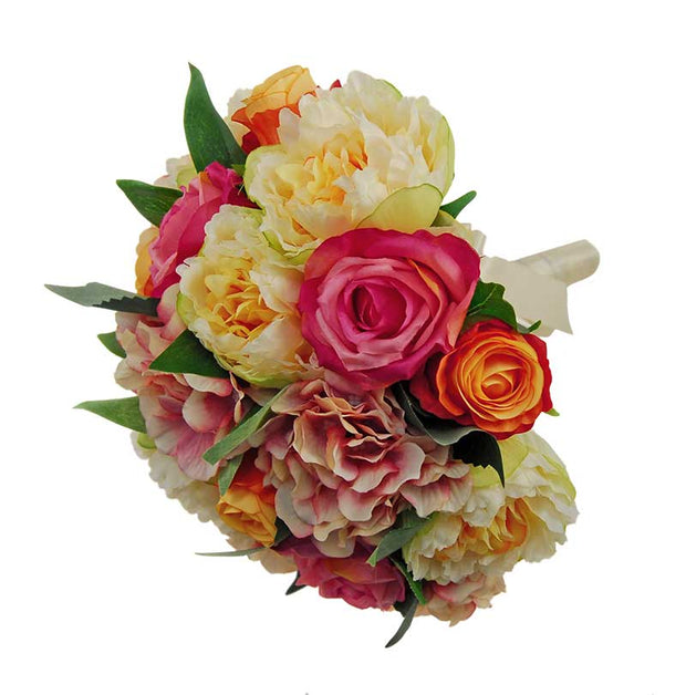 Brides Silk Pink Rose, Hydrangea, Lemon Peony & Orange Rose Wedding Bouquet