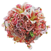 Brides Vintage Pink Rose Cherry Blossom, Orchid & Tiger Lily Wedding Bouquet