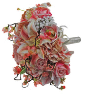 Brides Vintage Pink Rose Cherry Blossom, Orchid & Tiger Lily Wedding Bouquet