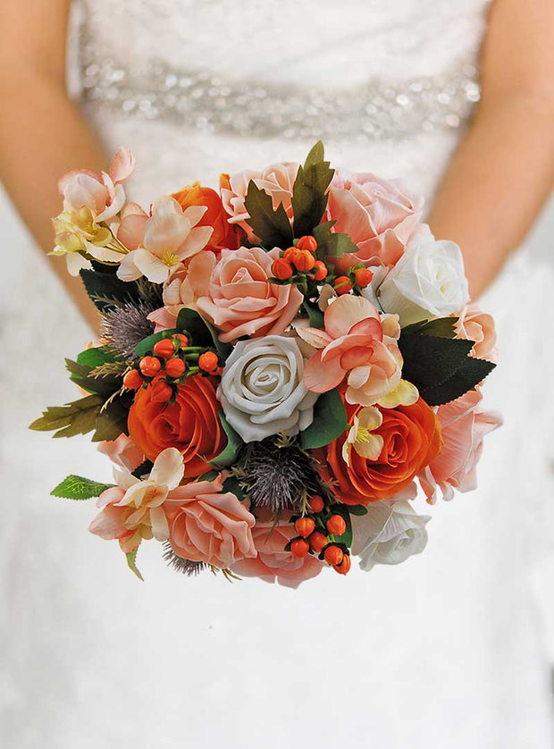 Brides Orange Rose, Berry, Coral Cherry Blossom, Thistle & Peach Rose Wedding Shower