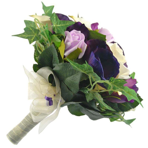 Bridesmaids Purple Anemone, Rose & Ivory Calla Lily Wedding Bouquet