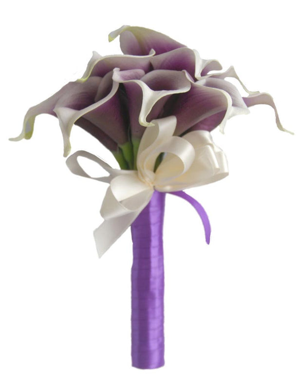 Bridesmaids Artificial Purple & Ivory Calla Lily Wedding Posy