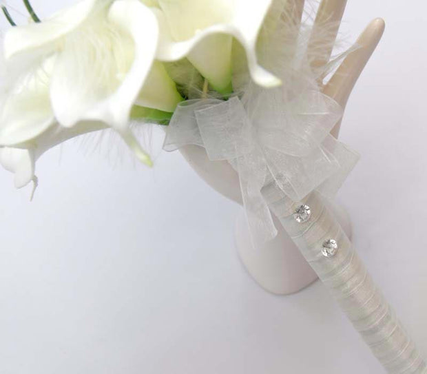 Bridesmaids Ivory Calla Lily, Crystal & Feather Wedding Bouquet