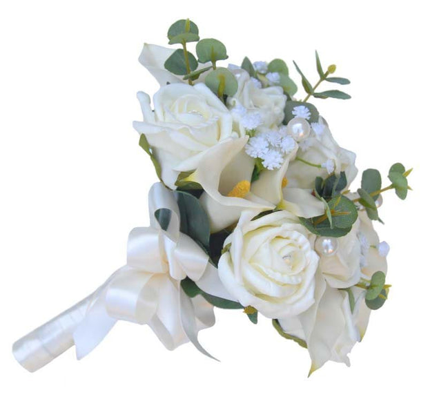 Bridesmaids Ivory Lily, Diamante Rose, Gypsophila & Eucalyptus Wedding Bouquet