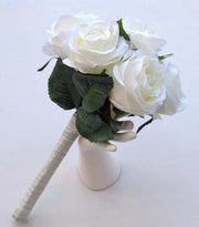 Bridesmaids Long Handle Ivory Silk Adore Rose Wedding Posy