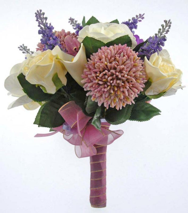 Bridesmaids Lilac Allium, Ivory Rose & Calla Lily Wedding Bouquet