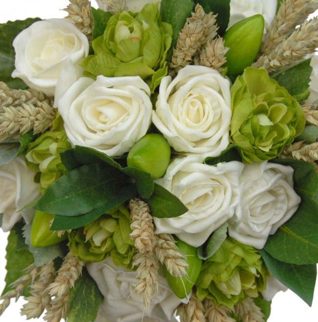 Bridesmaids Ivory Rose, Wheat & Green Hops Wedding Bouquet