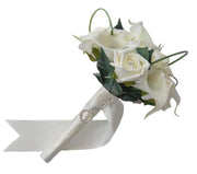 Bridesmaids Ivory Calla Lily & Diamante Rose Wedding Bouquet