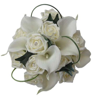 Bridesmaids Ivory Calla Lily & Diamante Rose Wedding Bouquet