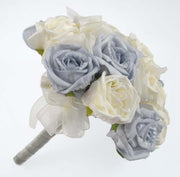 Bridesmaids Light Blue & Ivory Foam Rose Wedding Bouquet