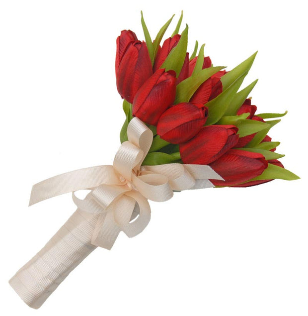Bridesmaids Deep Red Silk Tulip Wedding Posy Bouquet