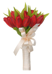 Bridesmaids Deep Red Silk Tulip Wedding Posy Bouquet