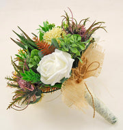Bridesmaids Green Succulent, Ivory Rose & Silk Allium Wedding Posy