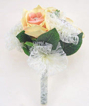 Bridesmaids Pink Silk Rose & Diamante Brooch Wedding Bouquet