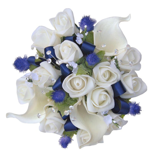 Bridesmaids Ivory Calla Lily, Rose & Blue Thistle Wedding Posy