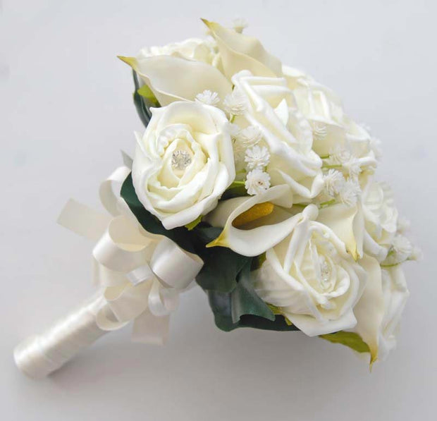 Bridesmaids Ivory Calla Lily, Gypsophila & Diamante Rose Wedding Posy