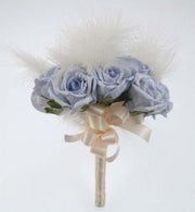 Bridesmaids Ivory Feather & Light Blue Rose Wedding Posy