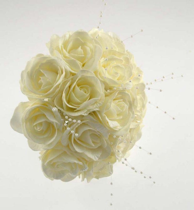 Bridesmaids Ivory Foam Rose & Pearl Wedding Posy Bouquet