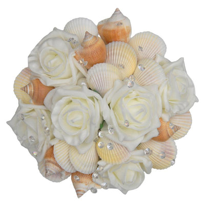 Bridesmaids Seashell & Ivory Rose Crystal Wedding Posy Bouquet