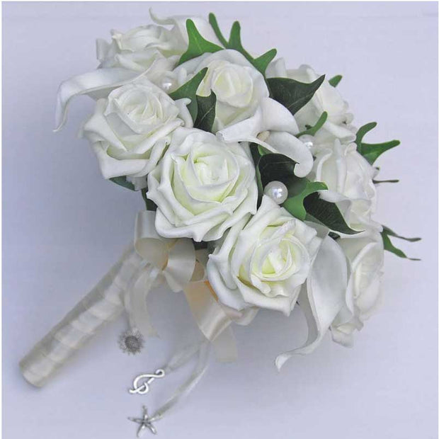 Bridesmaids Ivory Rose & Calla Lily Pearl Wedding Bouquet
