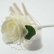 Bridesmaids Ivory Rose & Pearl Loop Flower Girl Wedding Wand