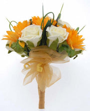 Bridesmaids Ivory Rose & Golden Silk Sunflower Posy Bouquet
