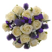 Bridesmaids Ivory Rose, Thistle, Heather & Crystal Wedding Bouquet