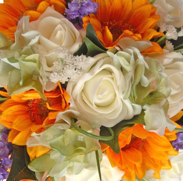Bridesmaids Golden Sunflower, Green Hydrangea & Lavender Wedding Posy