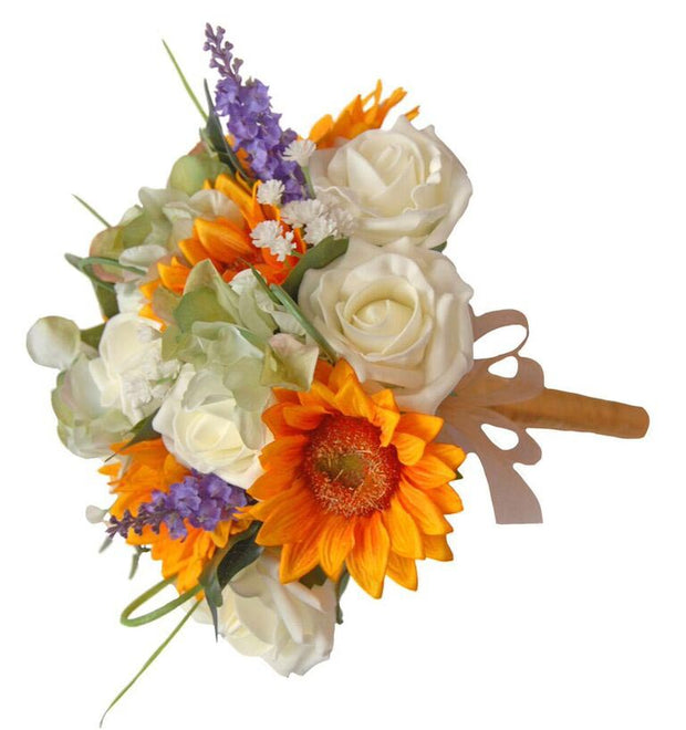 Bridesmaids Golden Sunflower, Green Hydrangea & Lavender Wedding Posy