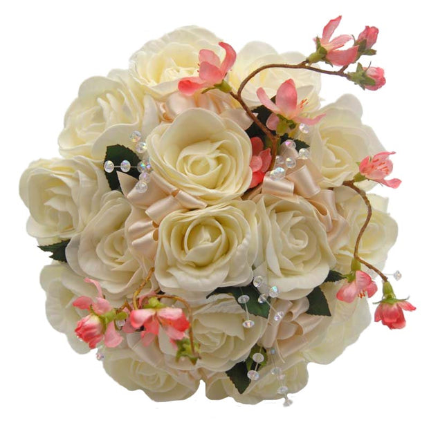 Bridesmaids Ivory Rose, Cherry Blossom & Crystal Wedding Posy