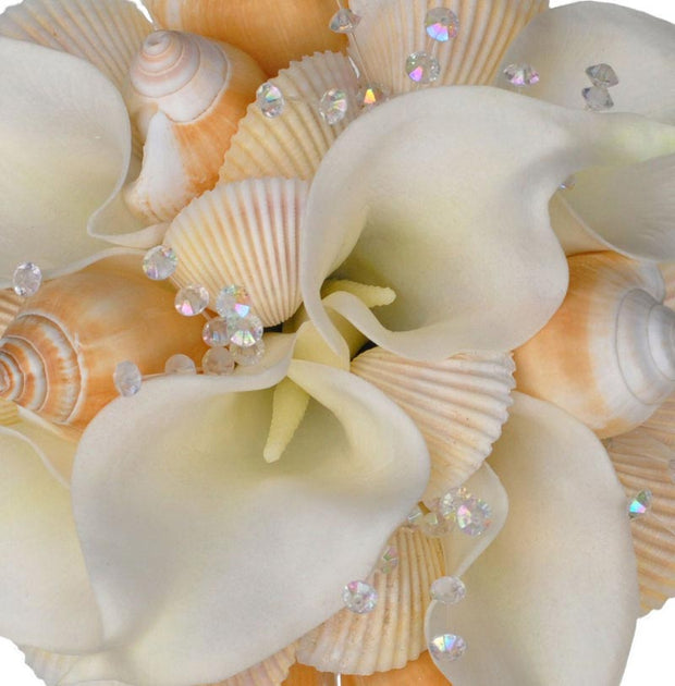 Bridesmaids Ivory Calla Lily, Crystal & Beach Seashell Wedding Posy