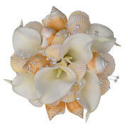 Brides Ivory Soft Touch Calla Lily, Crystal & Seashell Wedding Bouquet