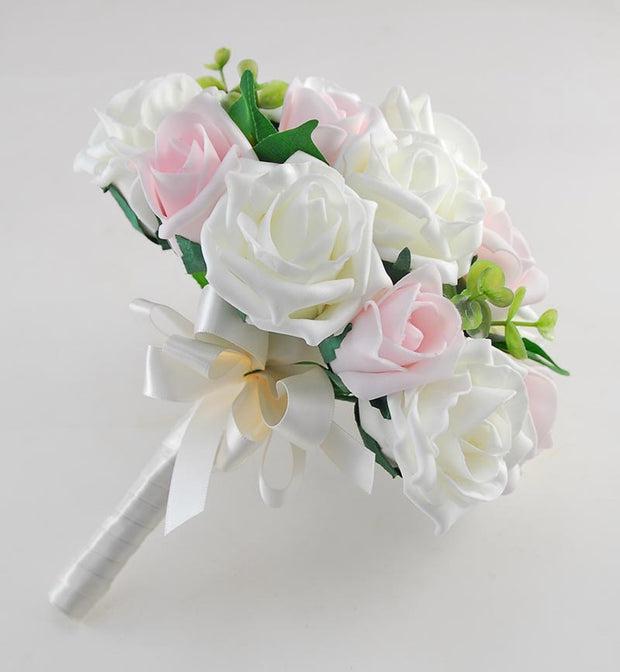 Bridesmaids Ivory & Pink Foam Rose Wedding Posy Bouquet
