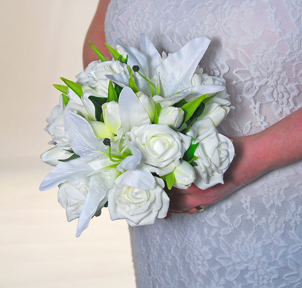 Bridesmaids Ivory Silk Lily, Tulip & Rose Wedding Posy Bouquet