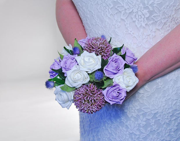 Bridesmaids Lilac & Ivory Rose, Thistle & Allium Wedding Posy