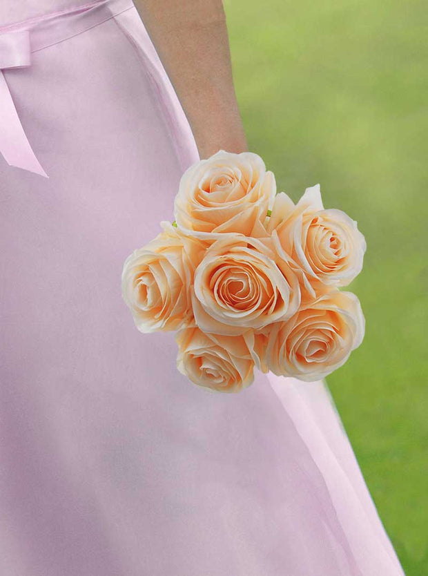 Brides Pale Apricot Open Silk Rose Bridal Wedding Bouquet