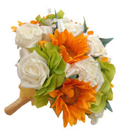 Bridesmaids Golden Sunflower, Ivory Rose & Green Silk Hydrangea Bouquet