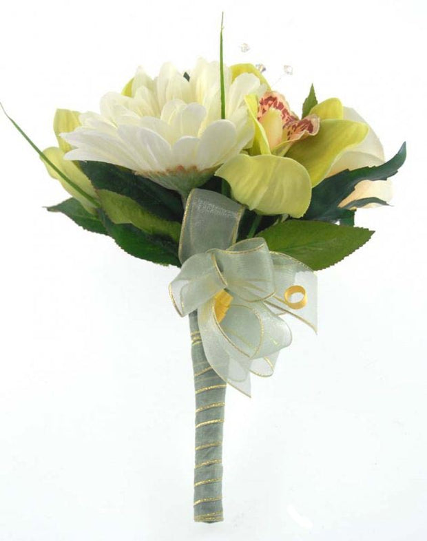 Green Orchid, Ivory Gerbera & Rose Flower Girl Wedding Posy