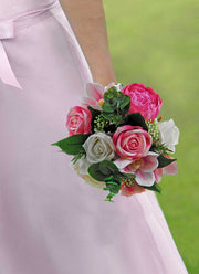 Brides Pink Wisteria, Rose, Orchid & Ivory Peony Hand-Tied Shower Bouquet