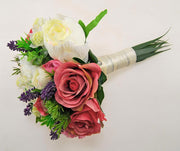Bridesmaids Pink, Ivory Peony, Rose & Lavender Wedding Bouquet
