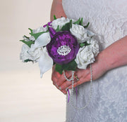 Bridesmaids Purple Peony & Ivory Calla Lily Brooch Wedding Bouquet