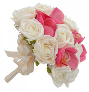 Bridesmaids Ivory Rose & Silk Pink Orchid Wedding Bouquet