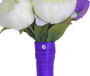 Bridesmaids Purple & Ivory Silk Peony Wedding Posy Bouquet
