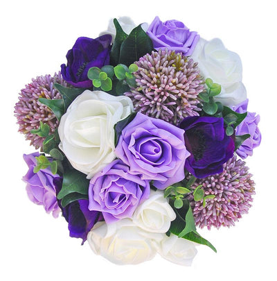 Bridesmaids Purple Anemone, Allium & Ivory Rose Wedding Bouquet